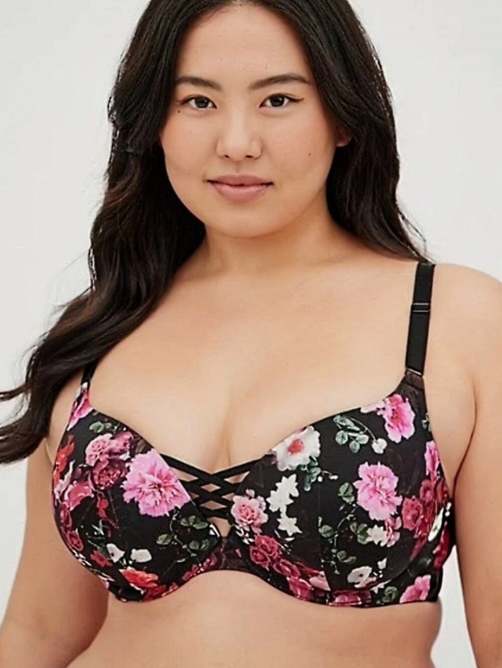 Torrid Curve Bra 38DD Black Marah Floral XO Plunge Smooth 360 Back Smoothing NWT